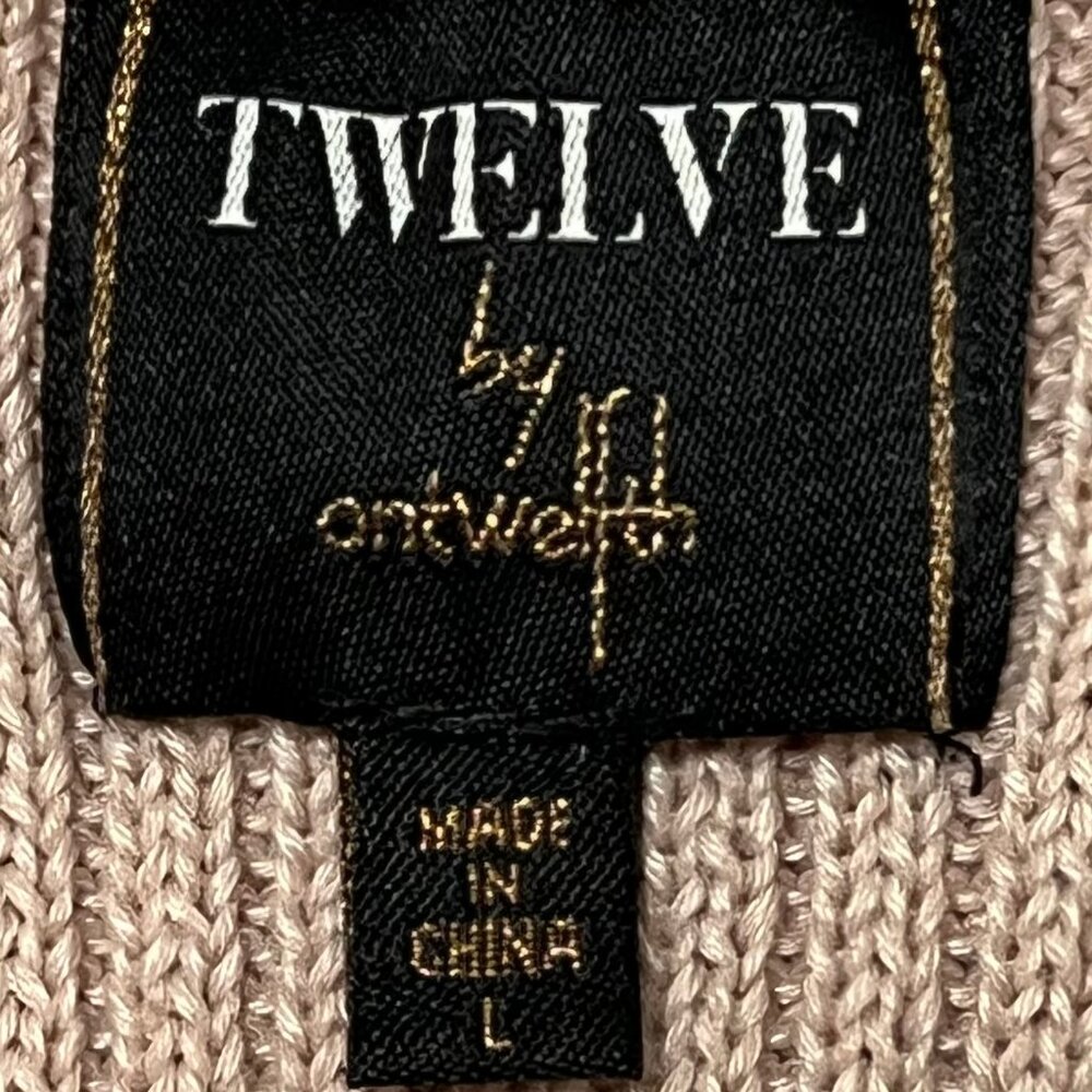 ON TWELFTH Blush PINK Stretch Knit Sweater Vest w/Faux Fur Front Waterfall hem L - Picture 2 of 6